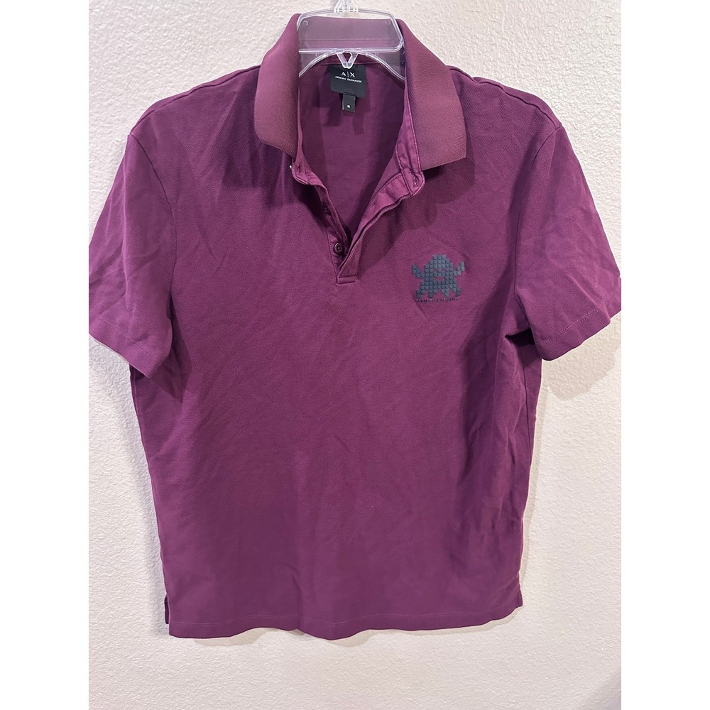 Armani Exchange Polo Shirt Mens Medium Purple Short Sleeve Graphic Logo